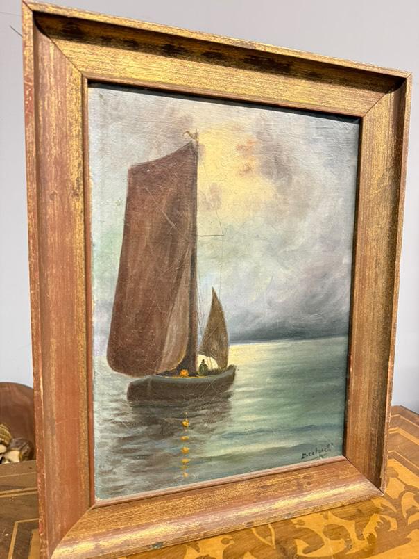 Antique oil painting. Seascape 1930, signed Cetorelli, dimensions 47x37 cm